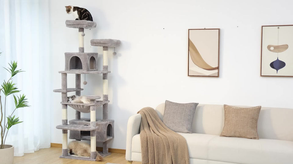 Cat Tree with Eight Levels, 72 Inch Indoor Cat Tower with Spacious Condo, Sisal Scratching Posts, Padded Perches and Basket for Rest and Play