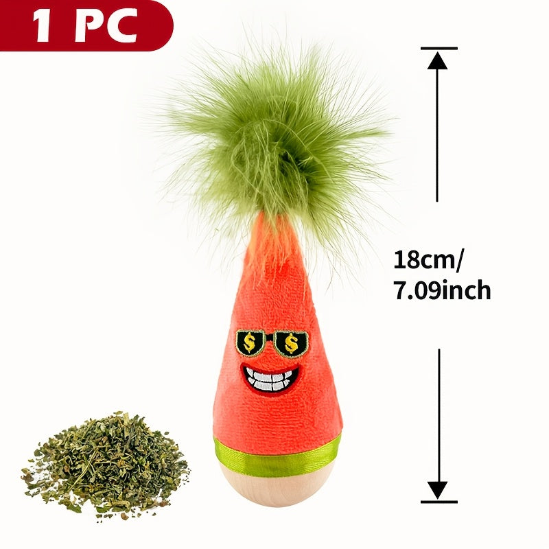 Cat Wobble Feather Toy with Cat Mint Powder, Interactive Hunting and Chasing Teaser for Indoor Kittens and Adult Cats, Purple or Red Styles