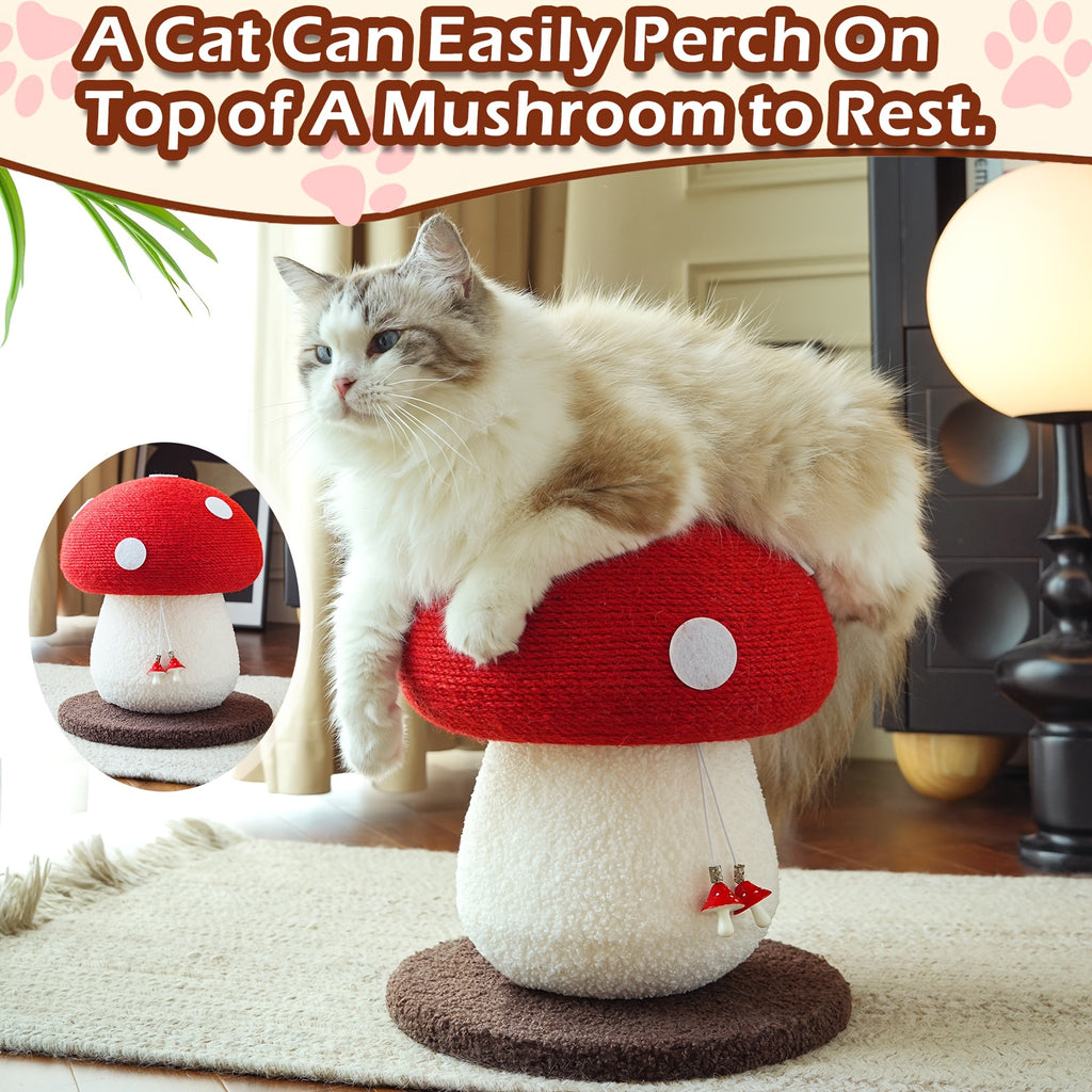 Mushroom Cat Scratching Post with Sisal Surface, Interactive Cat Scratcher Toy for Indoor Cats and Kittens, Everyday Scratch and Play