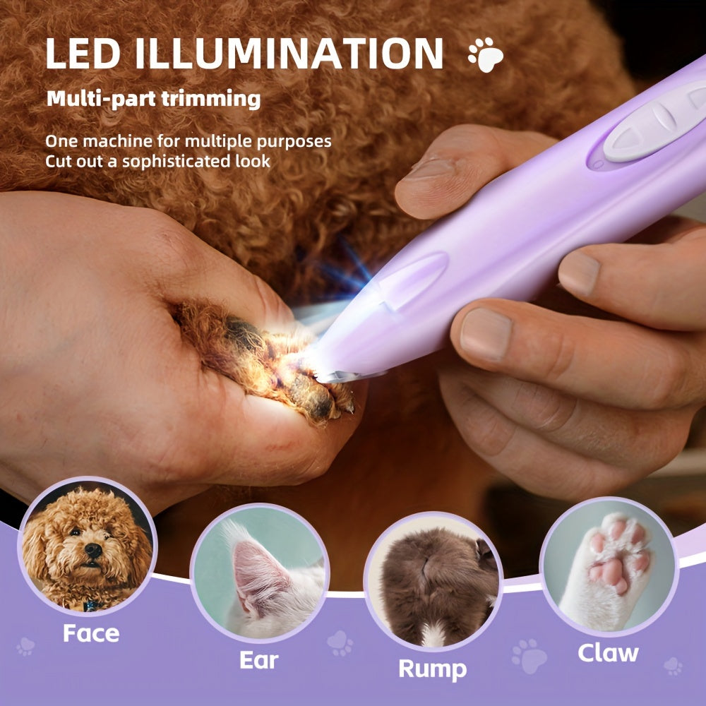Pet Leg Hair Trimmer M8-1 with USB Charging, Electric Dog and Cat Grooming Tool in Purple or Green for At-Home Coat Touch-Ups and Routine Care