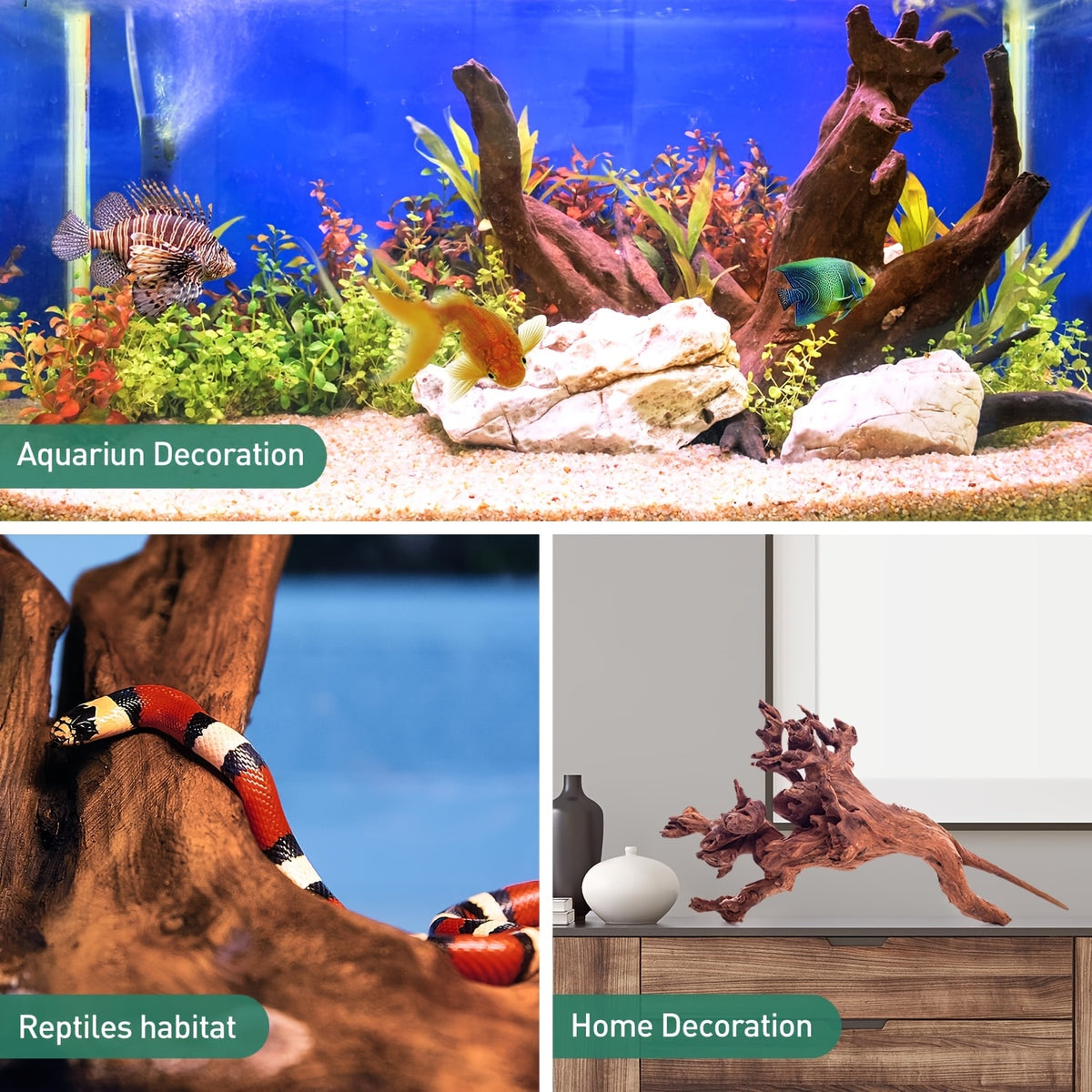 Extra Large Aquarium Driftwood 2-Pack, 14–18 Inch Natural Wood Decor for Fish Tank Aquascapes, Reptile Terrariums and Air Plant Displays