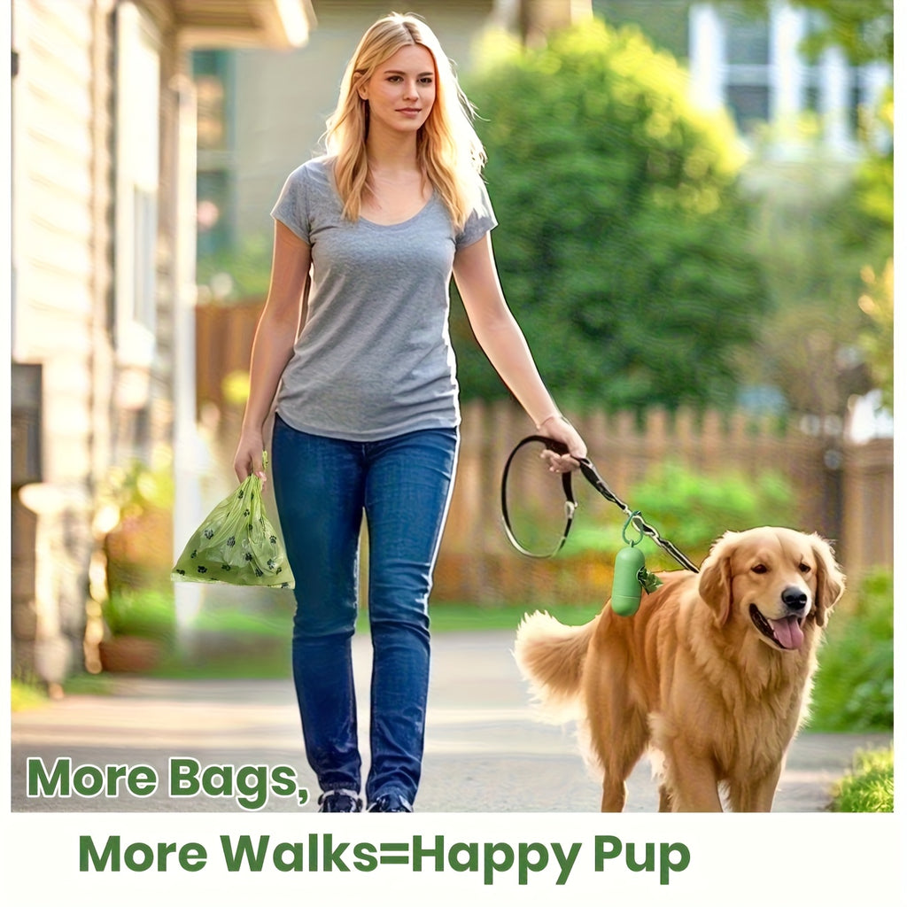 Scented Dog Poop Bags in 120, 540 or 1080 Count Options, Green Paw Print Waste Bag Rolls and Dispenser Sets for Daily Walks and Pet Cleanup