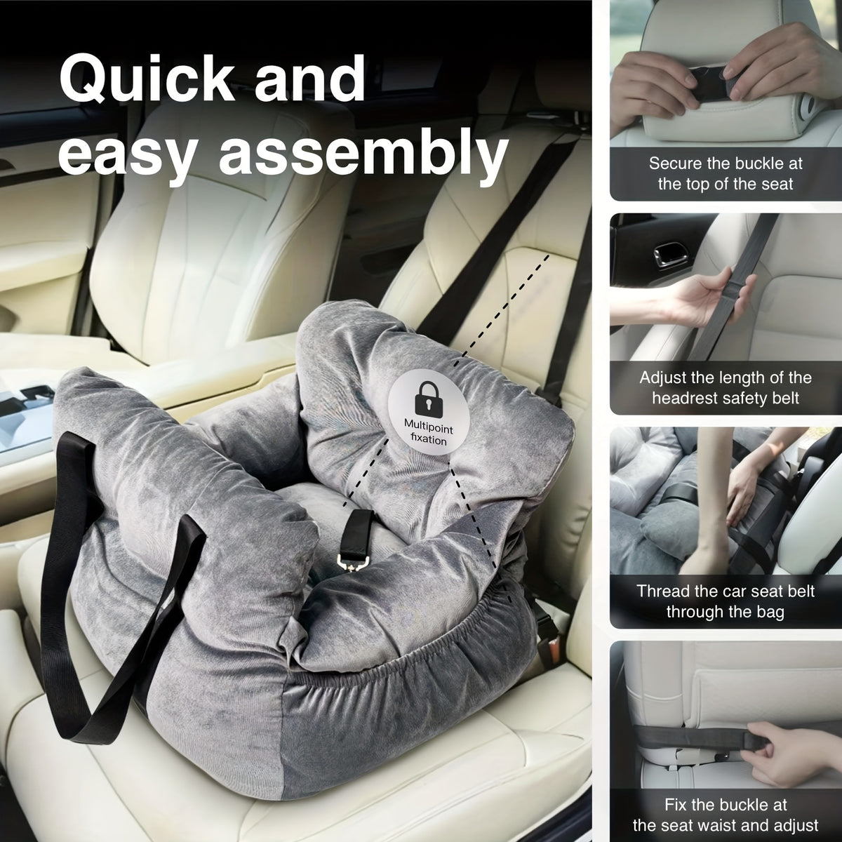 Dog Car Seat Carrier with Handheld and Shoulder Carry Options, Travel Booster Bag for Dogs and Cats with Listed Harness, Seven Color and Style Choices