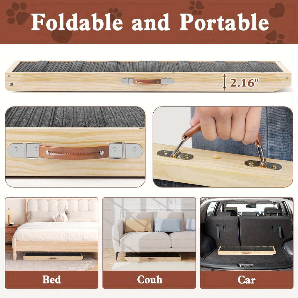 Dog Ramp for Bed and Sofa, Folding Wooden Pet Ramp with Adjustable Height and Side Guards, 40, 44 or 55 Inch Length Options for Furniture Access
