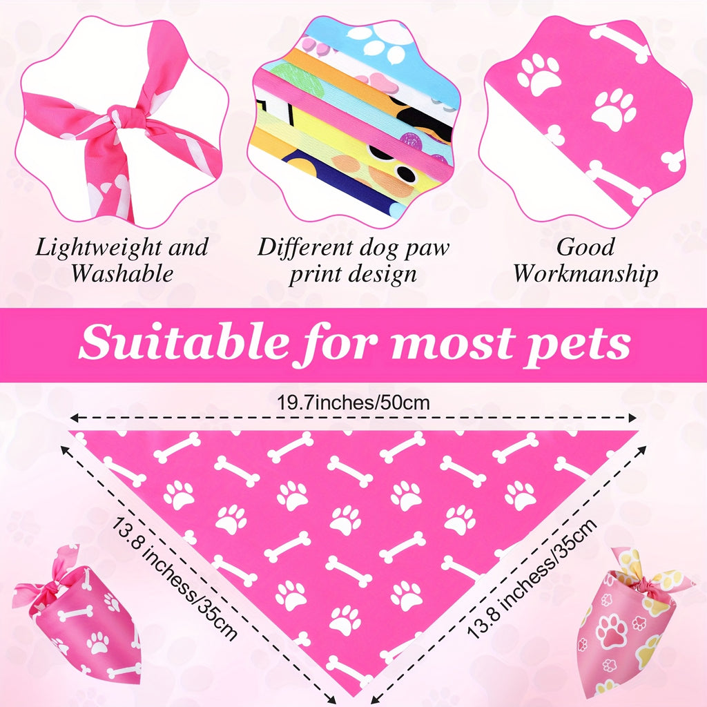 Paw Print Dog Bandanas 50 Pack, Bulk Triangle Pet Kerchiefs and Costume Bibs for Dogs and Cats, Grooming Finishes, Parties and Photo Outfits