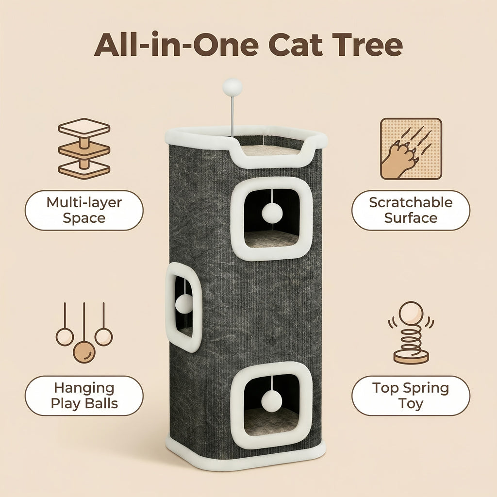 Small Cat Tree with Sisal Scratching Post and Cozy Condo Nest, Multi-Tier Indoor Cat Tower in 23 or 23.62 Inch Options for Kittens and Cats