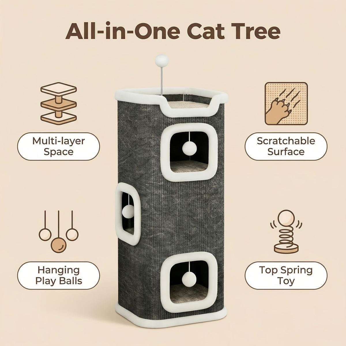 Small Cat Tree with Sisal Scratching Post and Cozy Condo Nest, Multi-Tier Indoor Cat Tower in 23 or 23.62 Inch Options for Kittens and Cats