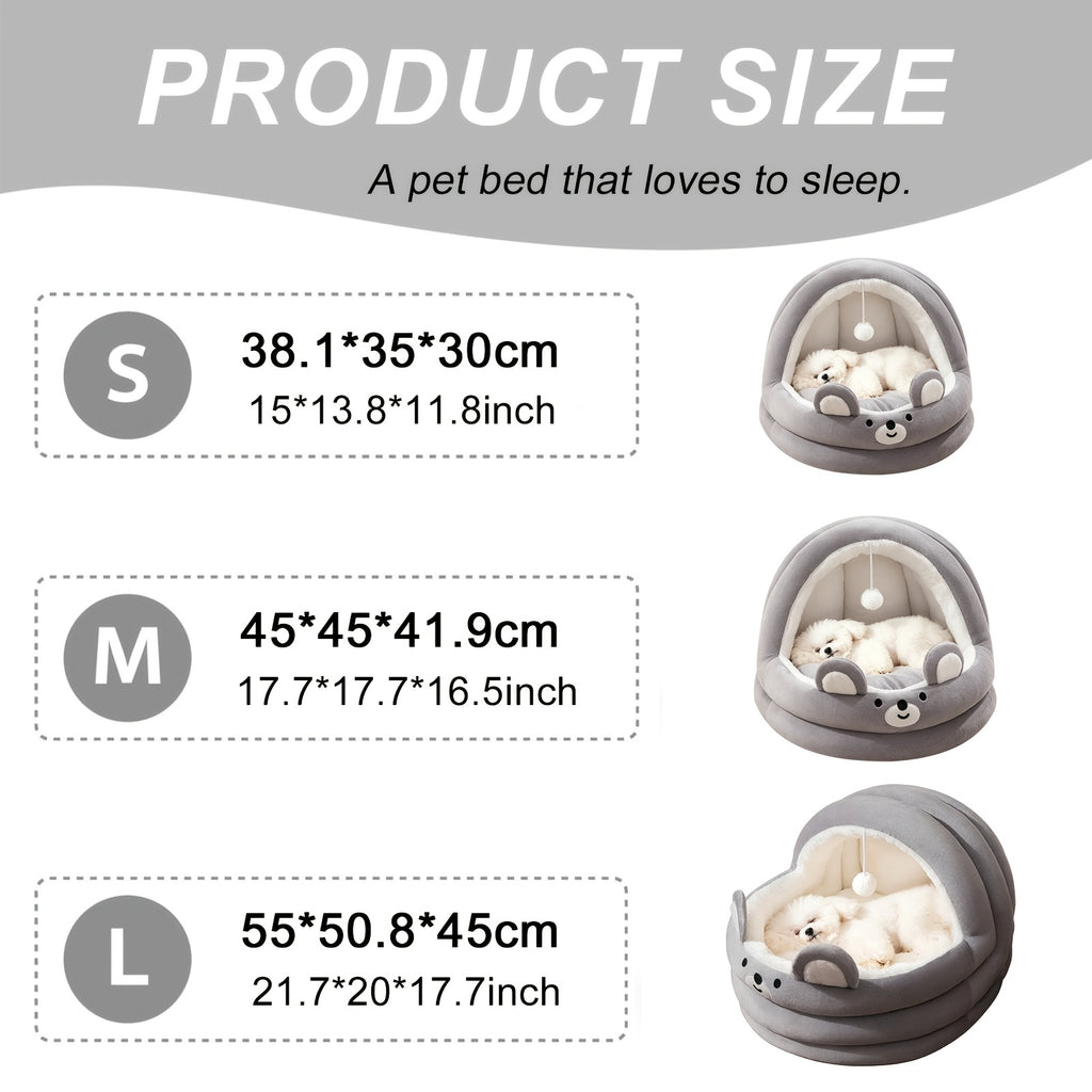 Circular Cat Sleeping Bed with Toy Balls, Soft All-Season Pet Resting Nest for Cats and Small Dogs, Grey Pink or Brown with Three Listed Size Options