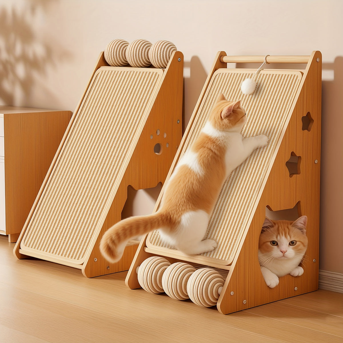 Cat Scratching Board with Sisal Pads and 3 Teaser Balls, 27-Inch Listed Indoor Cat Scratcher for Everyday Claw Scratching and Interactive Play