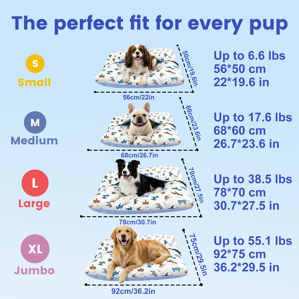 Hooded Dog Bed with Removable Washable Cover, Plush Sleeping Bag Pet Sofa for Dogs and Cats, Cozy Thickened Cushion in S to XL Sizes