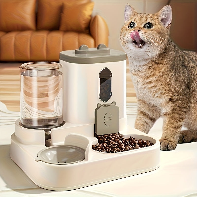 Cat Food and Water Dispenser Combo, 2-in-1 Integrated Pet Feeding and Drinking Station, Listed 4-Piece Set in Gray, Pink or Yellow