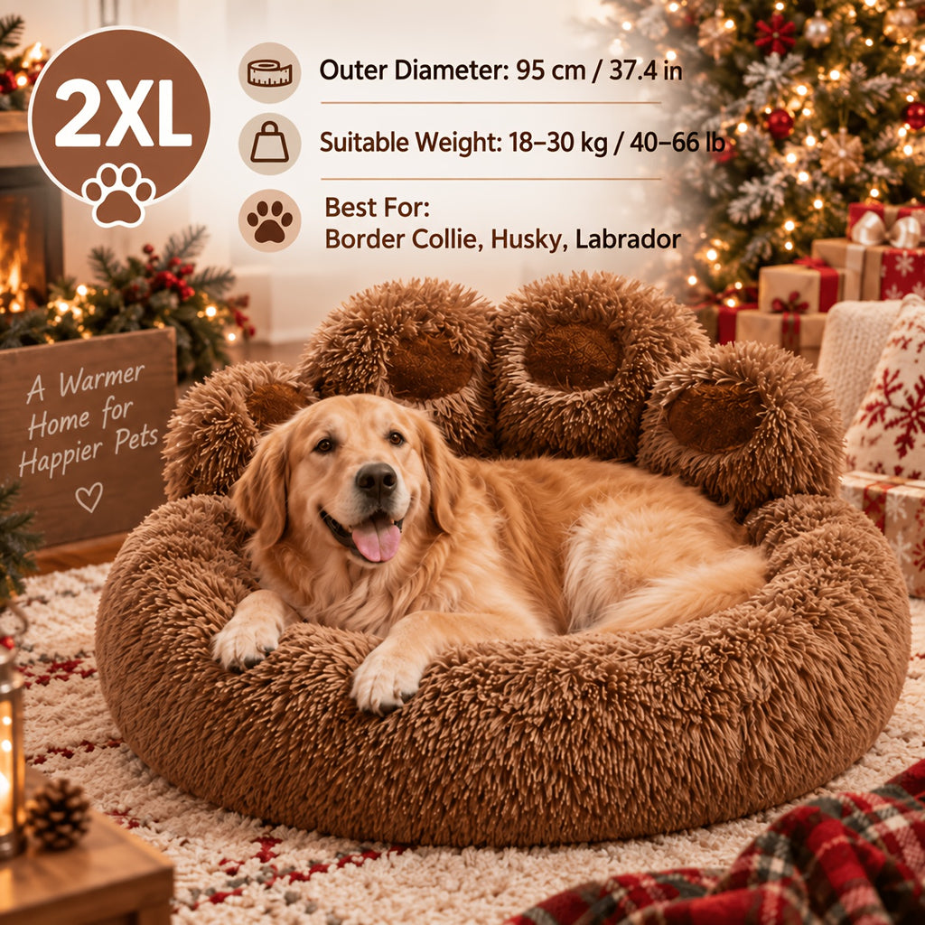Donut Dog Bed with Bear Paw Design, Soft Plush Cuddler for Dogs and Cats, Cozy Indoor Sleeping Nest in Coffee Gray or Pink, 22 to 37 Inch Sizes