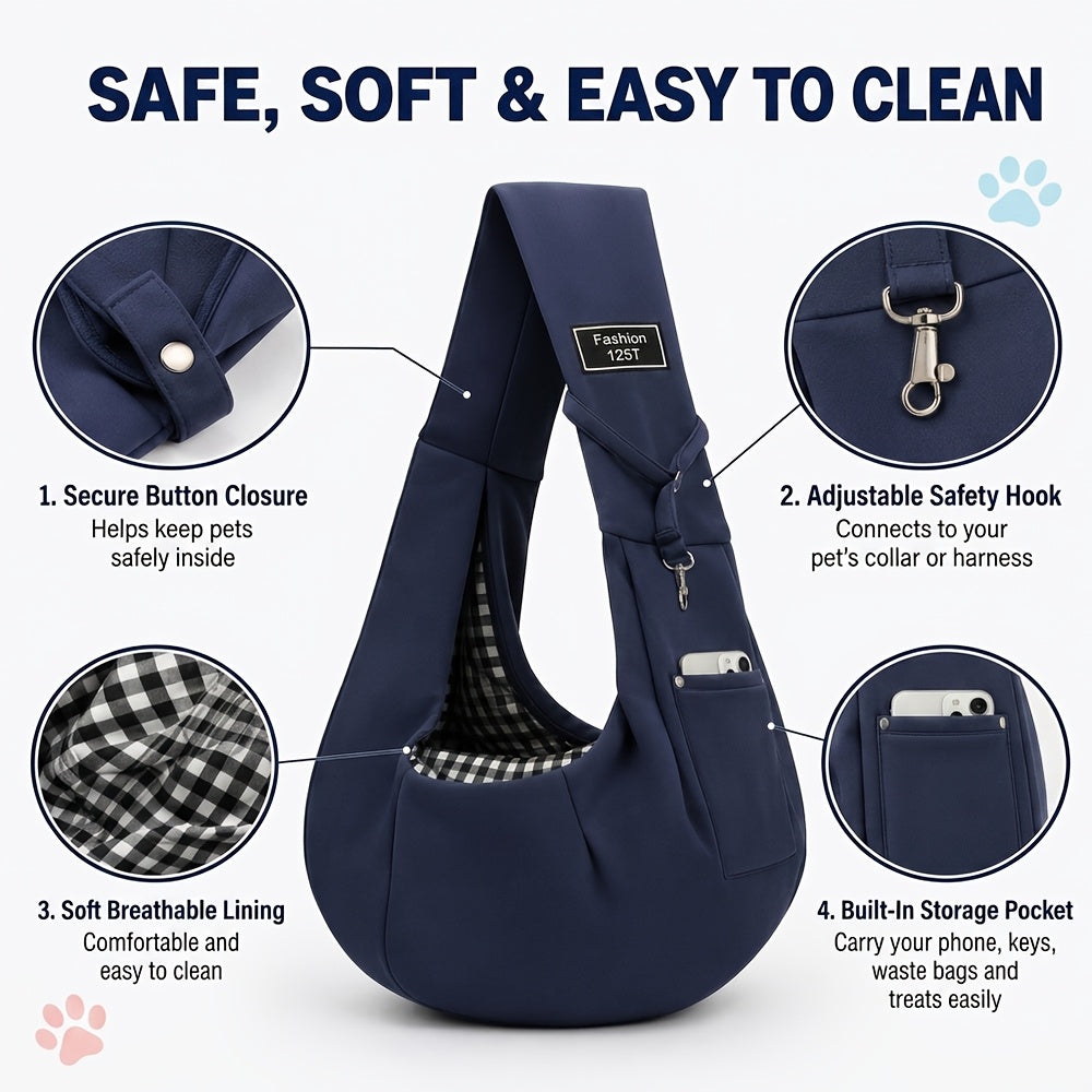 Reversible Dog Carrier Sling with Storage Pocket for 3-15 lb Small Dogs and Cats, Hands-Free Puppy Carrying Pouch in Pink or Blue for Outings