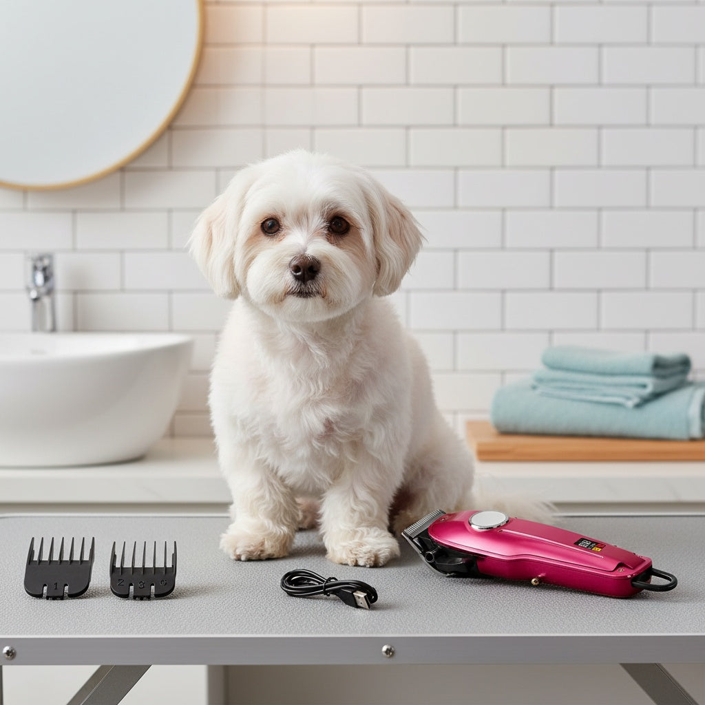 Dog Clippers for Grooming Professional Kit, Low-Noise Rechargeable Pet Hair Trimmer with 4 Guide Combs, Taper Lever, USB Charging and LED Display for Dogs and Cats