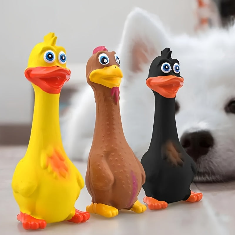 Squeaky Chicken Dog Toy, Rubber Chew and Interactive Play Toy with Brown Chicken, Black Duck or Three-Piece Bird Set Options