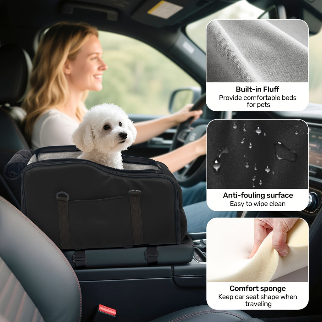 Dog Car Booster Seat for Small Dogs and Cats, Portable Center Console Pet Travel Bed with Listed Harness, Pink, Black, Gray or Green Options