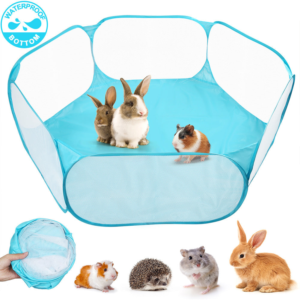 Pop Up Small Animal Playpen with Open Top Mesh Sides and Waterproof Bottom, Blue Foldable Exercise Pen for Supervised Hamster and Guinea Pig Play