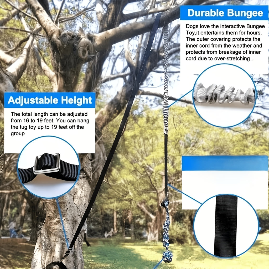 Tree Hanging Dog Tug Toy with Bouncy Tether and Chew Rope, Black Outdoor Tug of War Toy for Supervised Backyard Play with Small to Large Dogs