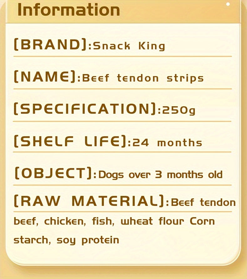 Dried Beef Tendon Strips for Dogs, 250g Single Bag or 500g Two-Pack Options, Chewy Jerky Snacks for Supervised Rewards and Training Routines