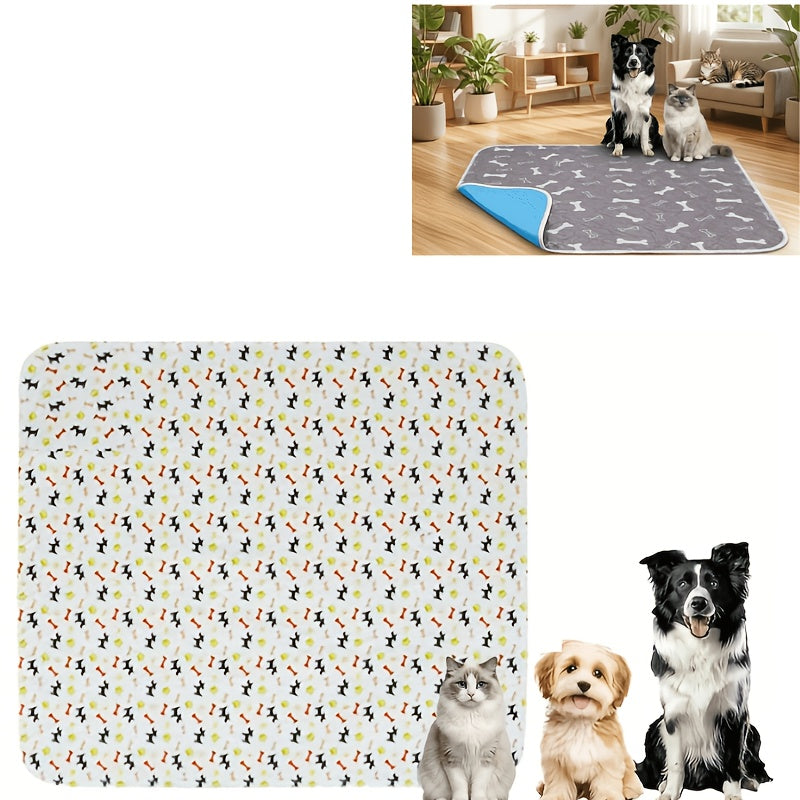 Washable Dog Pee Pads with Bone Print, 4-Layer Reusable Puppy Training Mats with Non-Slip Base for Floors, Crates and Travel, S M L