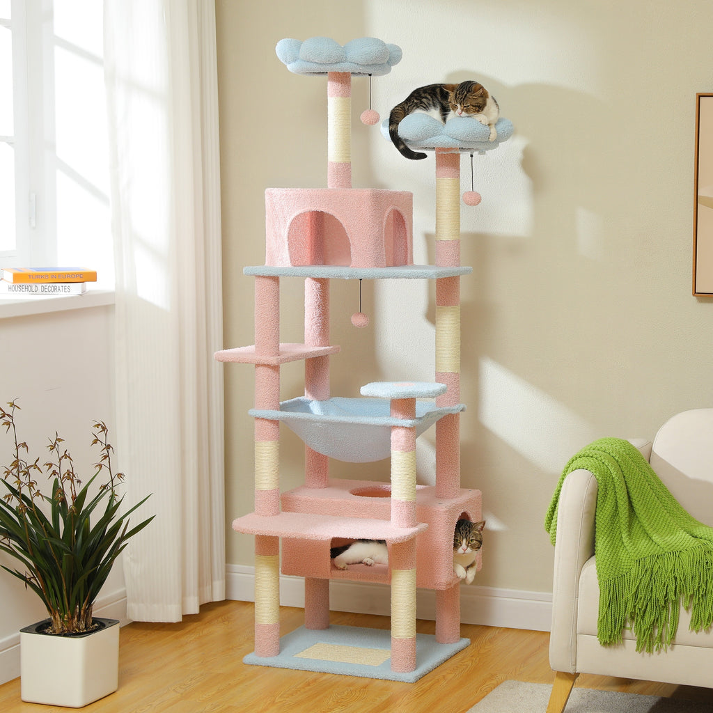 Cat Tree with Eight Levels, 72 Inch Indoor Cat Tower with Spacious Condo, Sisal Scratching Posts, Padded Perches and Basket for Rest and Play