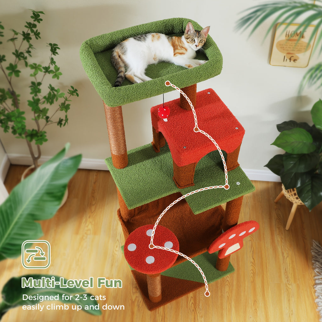 Forest Cat Tree Tower with Flower Top Perch, Indoor Climbing and Resting Furniture in 35.8, 56.3 or 68.5 Inch Height and Color Options