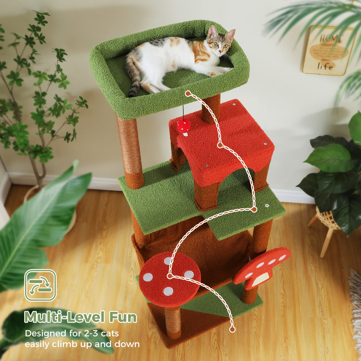 Forest Cat Tree Tower with Flower Top Perch, Indoor Climbing and Resting Furniture in 35.8, 56.3 or 68.5 Inch Height and Color Options