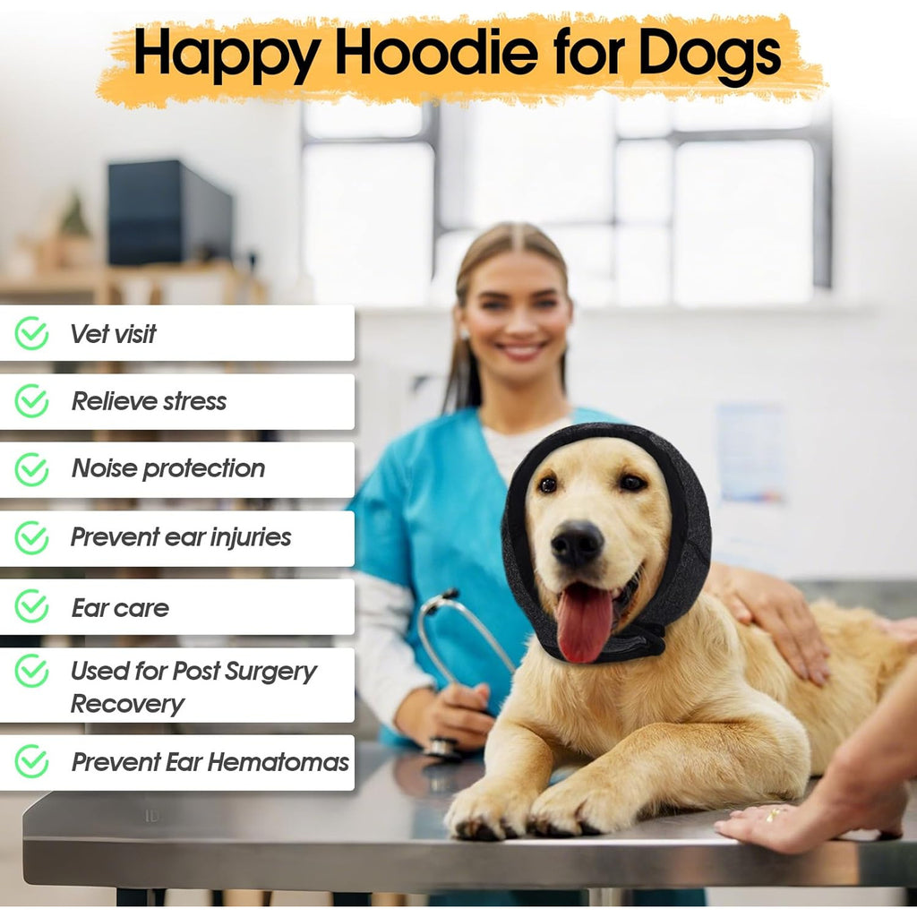 Dog Ear Cover Head Wrap with Adjustable Closure, Soft Hood for Supervised Grooming, Bath-Time Routines and Travel, S M L in Four Colors