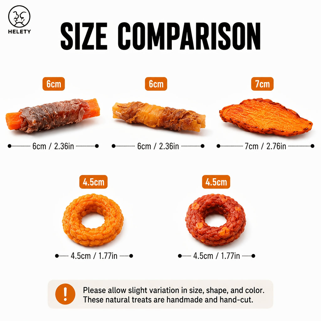 Sweet Potato Dog Treat Selection with Dried Slices, Duck Sweet Potato and Chicken Donut Options, Chewy Snacks for Supervised Rewards and Treat Time