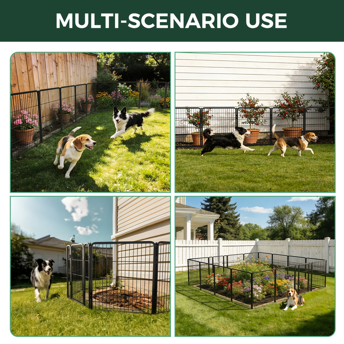 Dog Exercise Pen with Gate, Heavy-Duty Metal Dog Playpen in 8 to 48 Panel Options, Black or White Indoor Outdoor Fence for Yard and RV Camping