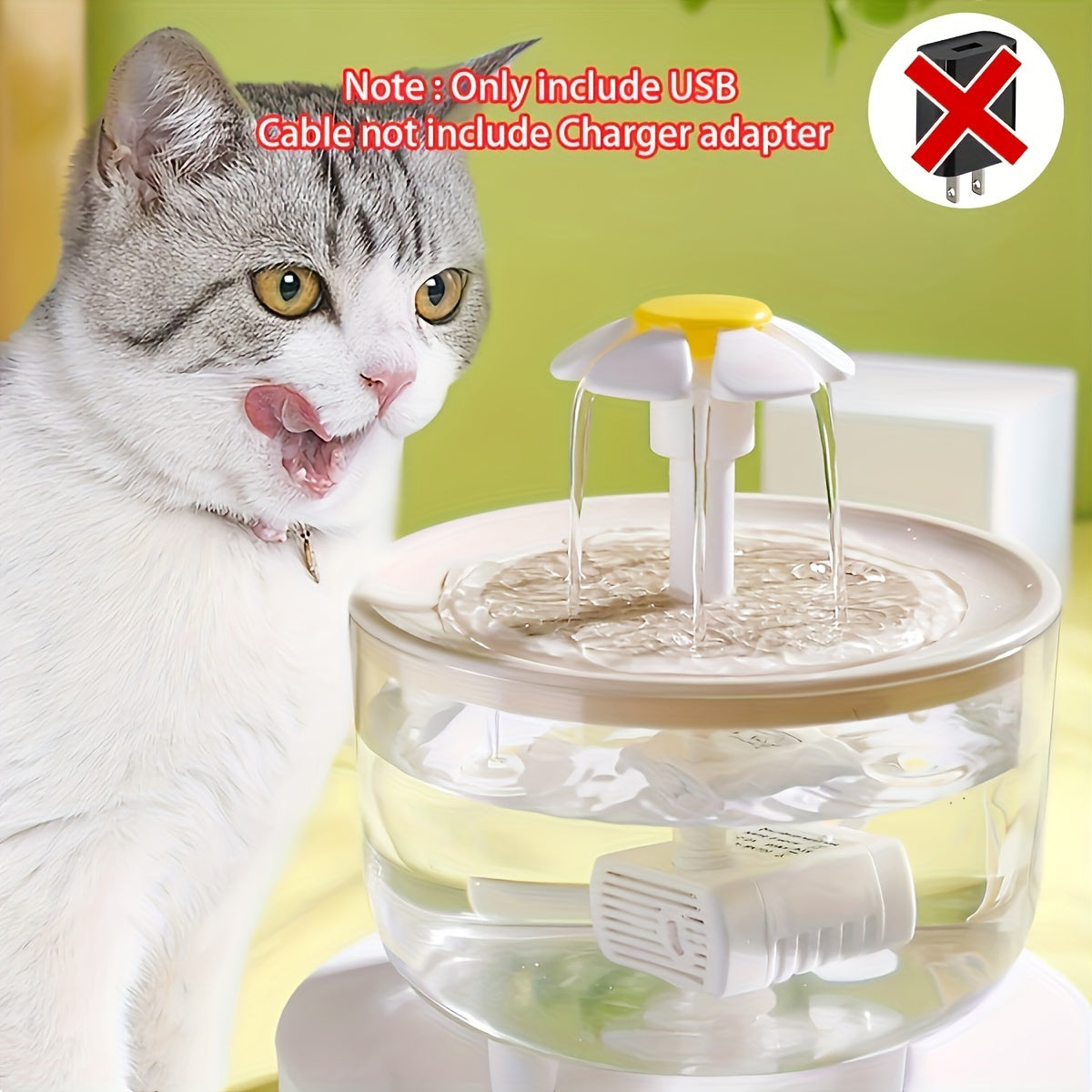Cat Water Fountain 50.72 oz with USB Powered Quiet Pump, BPA-Free Easy-Clean Pet Drinking Dispenser with Feeder or Pump Set Options