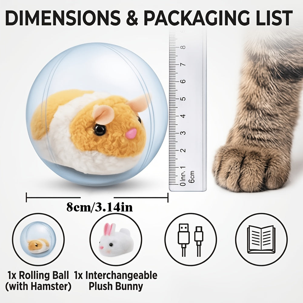 Motion Activated Cat Ball Toy, USB Powered Automatic Moving Pet Toy for Indoor Chase Play with Blue or Pink Rabbit and Squirrel Options