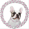 Crystal Cuban Chain Dog Collar, Adjustable 15mm Pet Necklace with Flip Lock for Dogs and Cats, Pink or Sky Blue Photo and Party Accessory