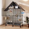 Rolling Bird Cage with Roof and Hanging Toys, Large Bird Habitat with Stand for Parrots, Lovebirds and Pigeons in Black or White