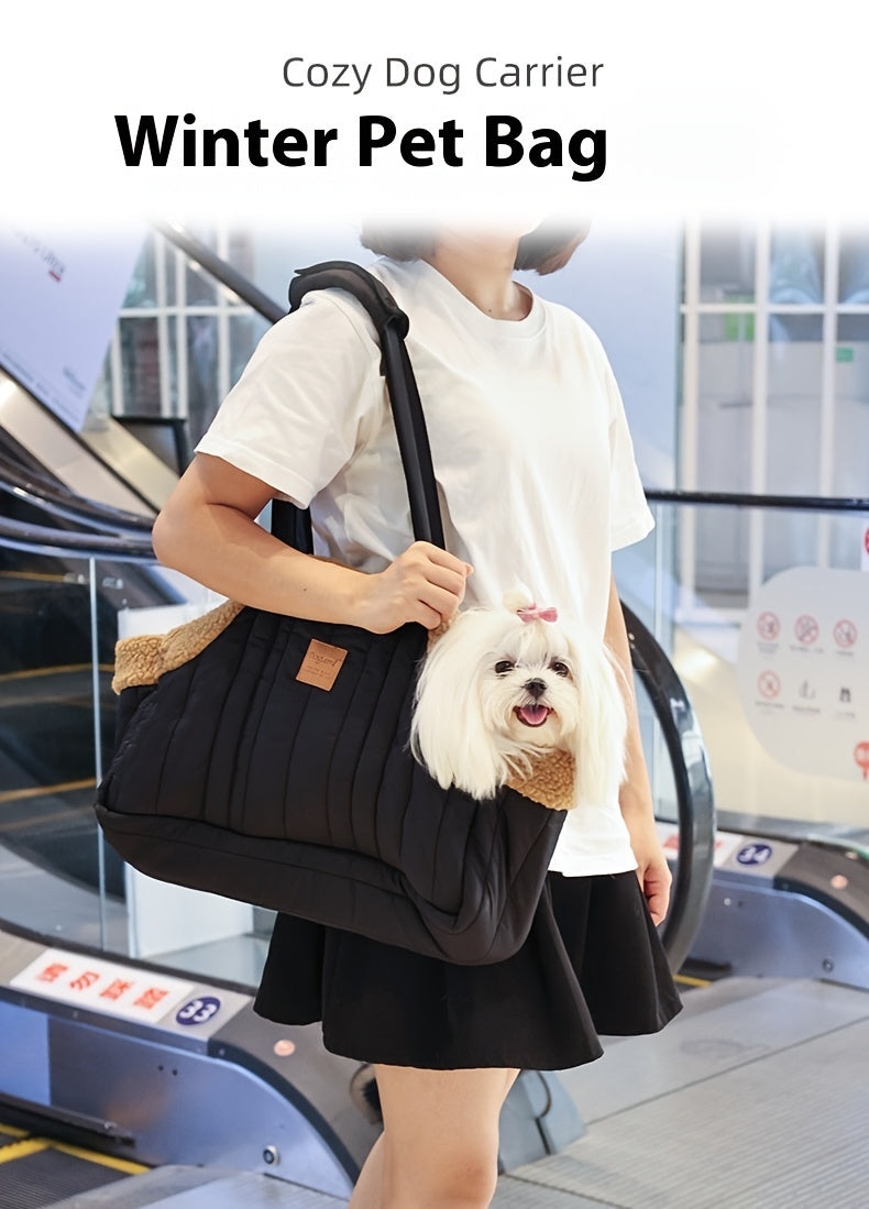Pet Carrier Handbag with Snap Closure, Open-Top Winter Carrying Bag for Cool-Weather Outings in Green, Beige or Grey by Goodie Pet