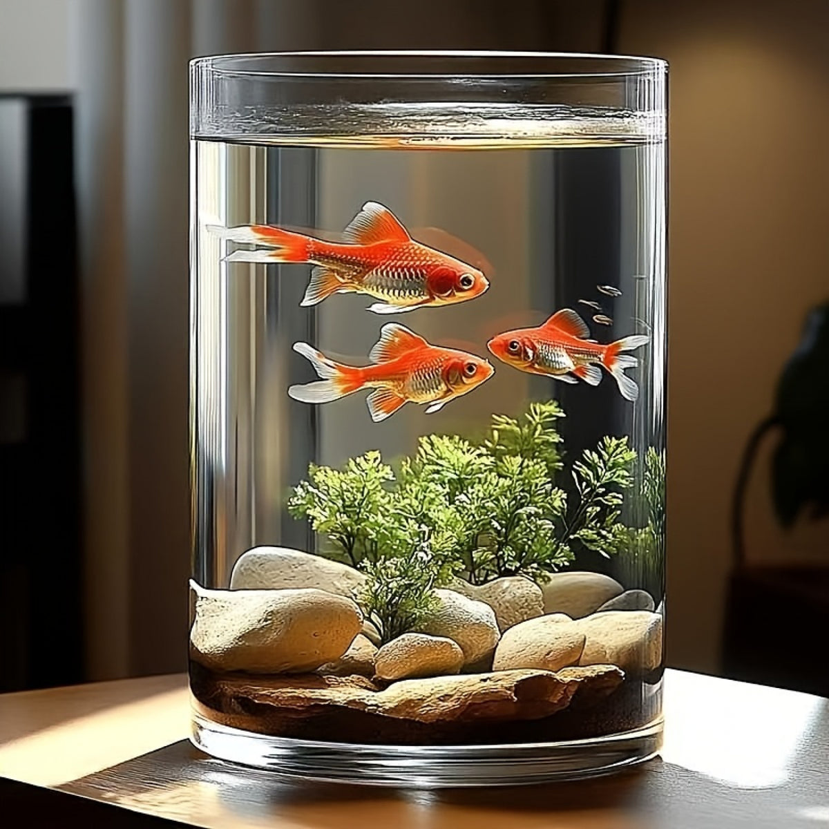 Acrylic Fish Tank with Round Cylindrical Design, 13.78 x 5.90 Inch Ornamental Aquarium Container for Home Aquatic Displays and Fishkeeping Setups