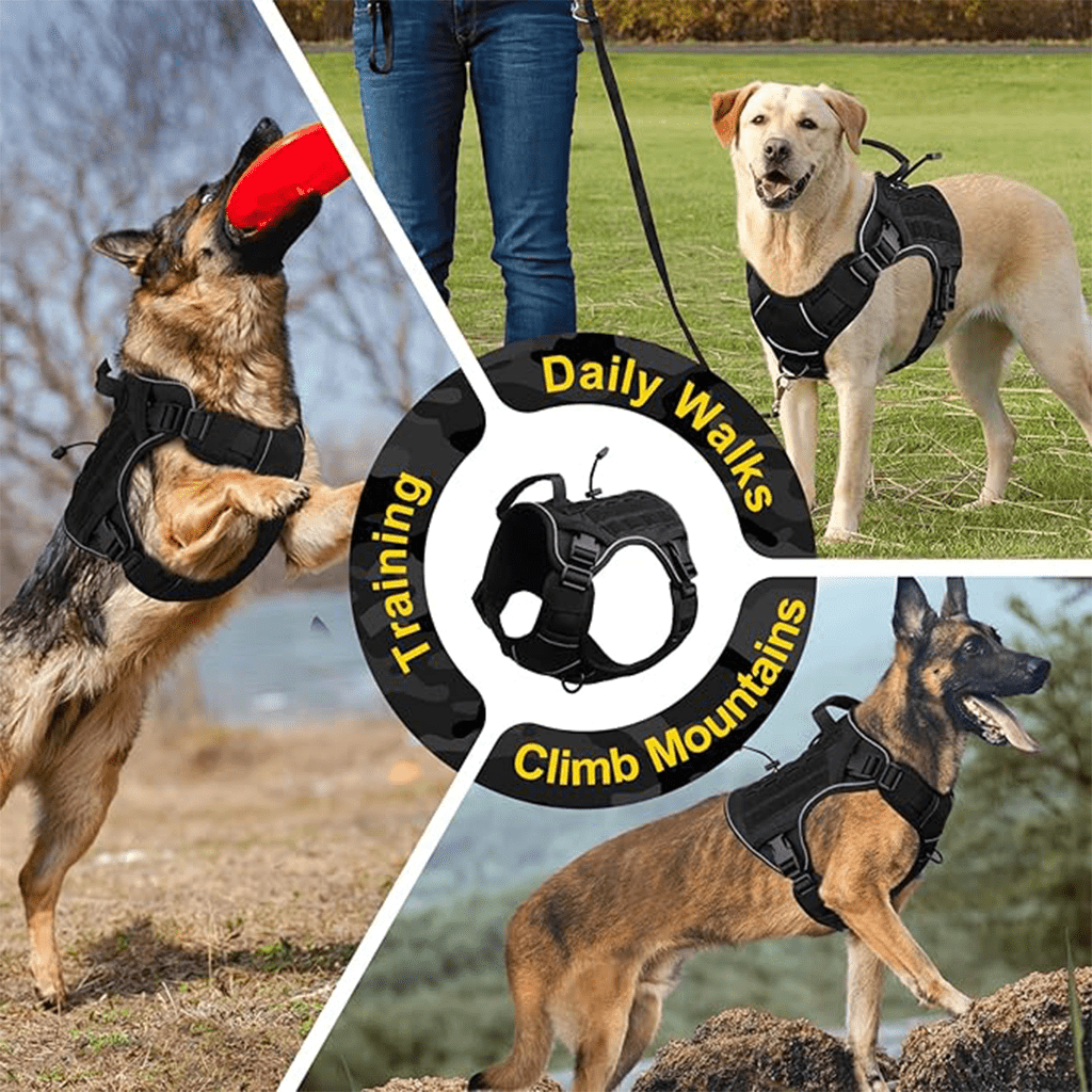 Tactical Dog Harness Vest with Adjustable Reflective Design, Machine Washable Outdoor Walking and Obedience Training Gear in S, M, L and XL