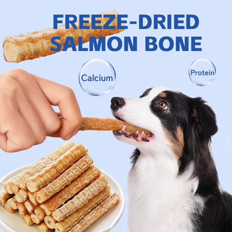 Salmon Bone Dog Treats, 80g Freeze-Dried Crunchy Fish Snacks for Small and Medium Dogs, Supervised Reward Treats for Everyday Treat Time