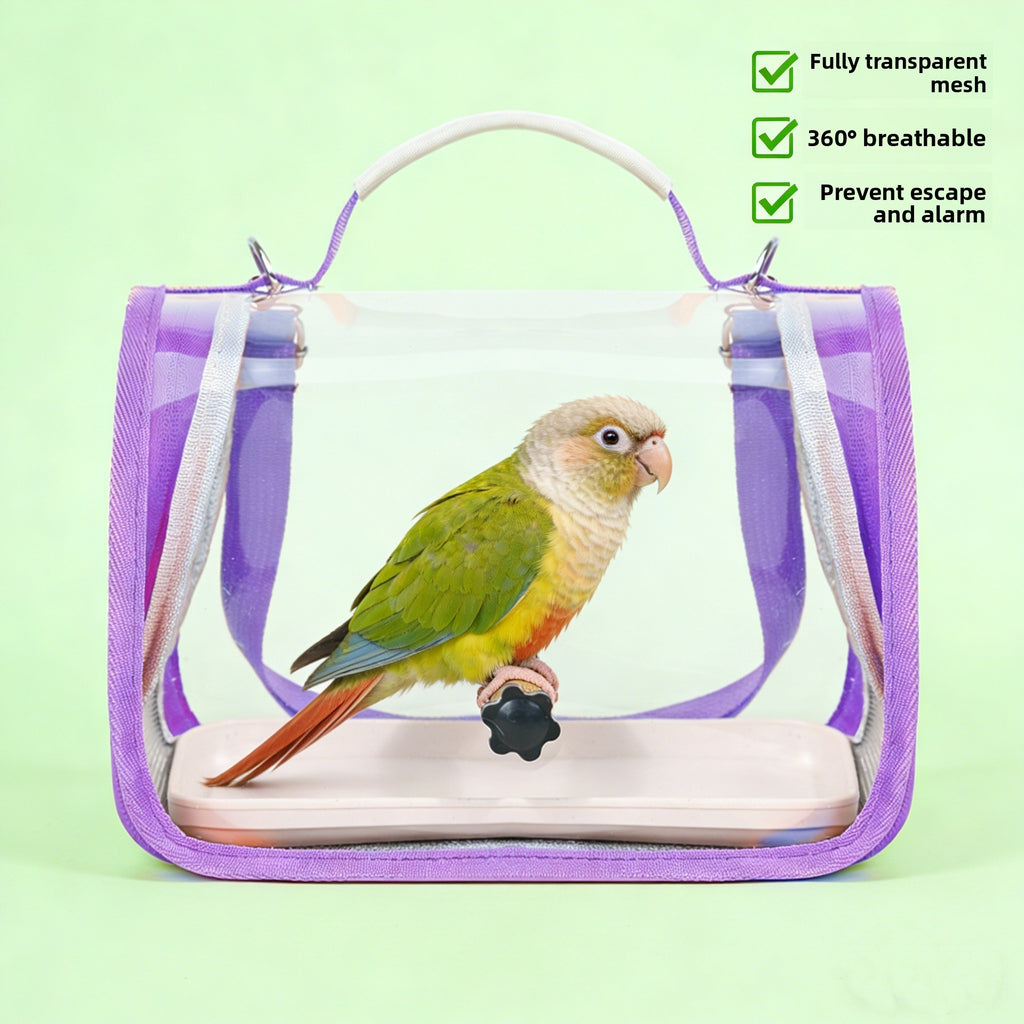 Small Bird Carrier with Perch, Portable Parrot Travel Bag with Clear Viewing Panels, Mesh Ventilation and Carry Handle for Vet Visits