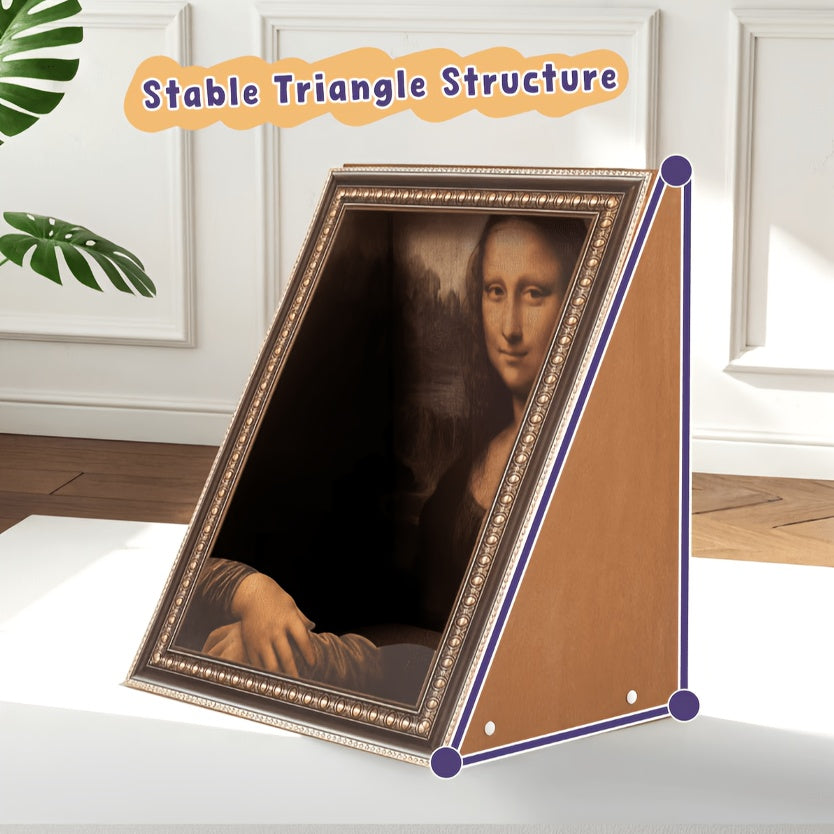 Cat Scratcher Board with Oil Painting Art, 21-Inch Corrugated Cardboard Scratching Pad for Indoor Cats, Decorative No-Assembly Claw Care