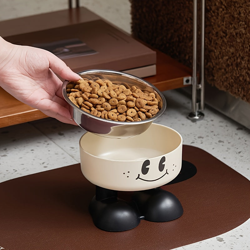 Raised Pet Bowl with Stainless Steel Dish, Anti-Slip and Anti-Tip Feeding Design for Kitten and Puppy Food or Water, Milky, Coffee Brown or Pink
