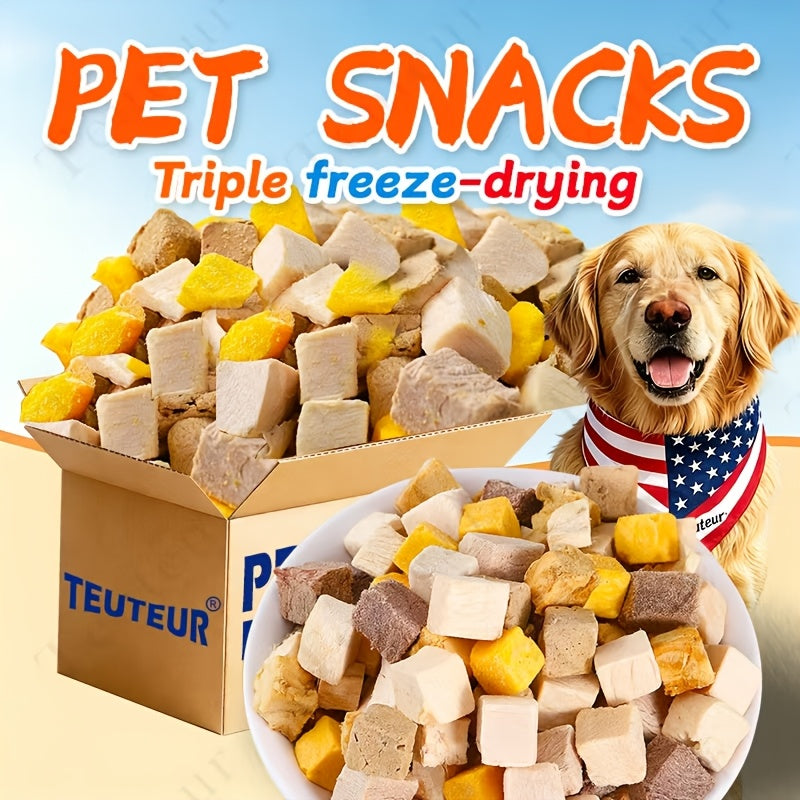 Triple Freeze-Dried Dog Treats, 150g Chicken, Beef Liver and Egg Yolk Snack Mix for Small and Medium Dogs, Supervised Training Rewards