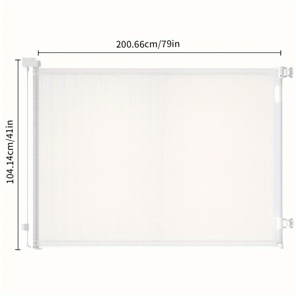 Retractable Mesh Dog Gate for Doorways and Hallways, Indoor Outdoor Pet Barrier in Black, White or Gray, Multiple Sizes up to 197 Inches Wide