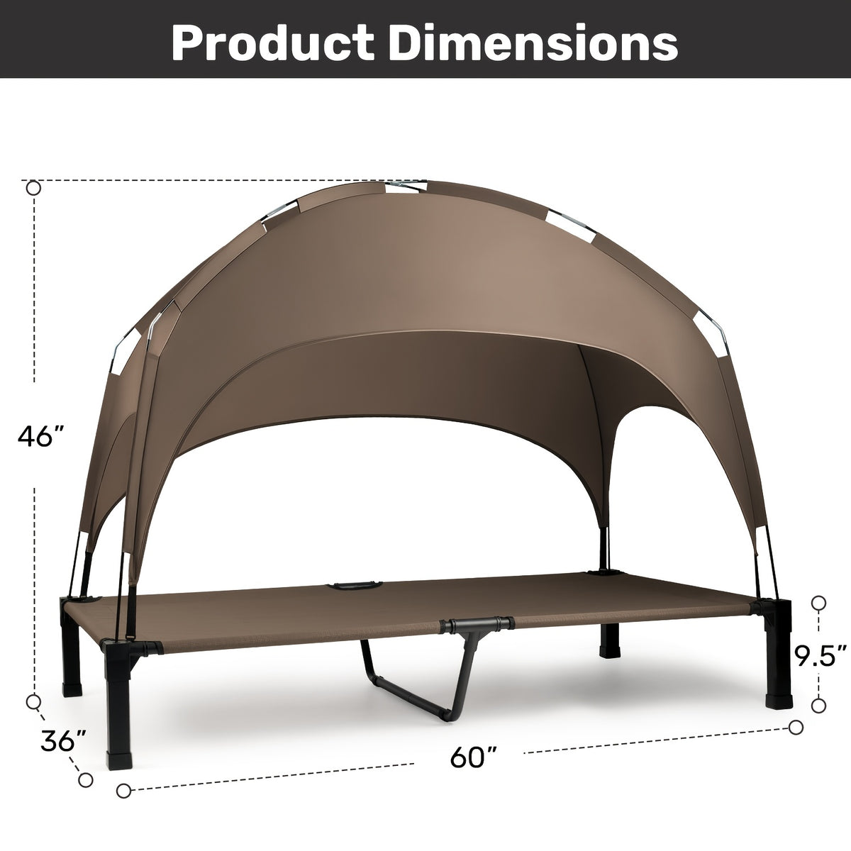 Canopy Dog Bed for Outdoor Rest, Elevated Portable Pet Cot with Overhead Shade in 42, 51 and 58 Inch Options for Patio, Backyard and Camping