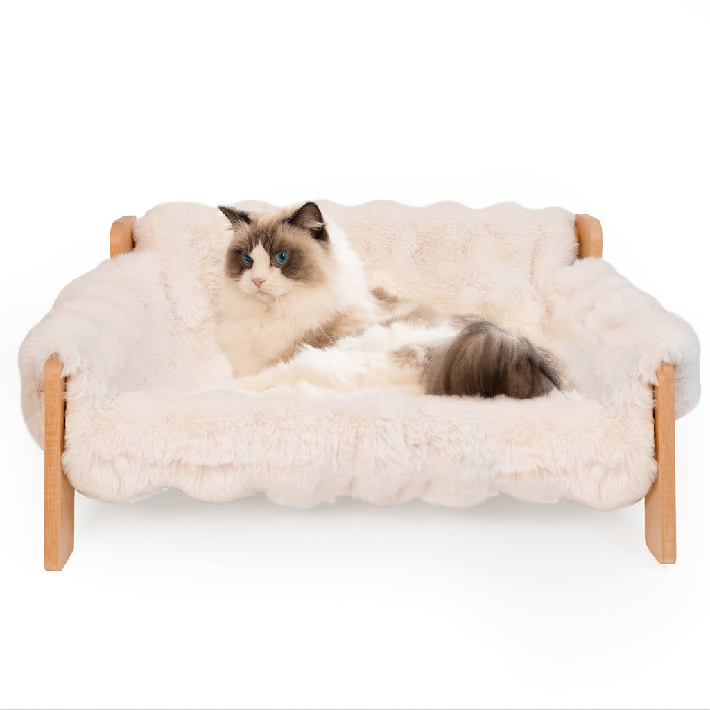 Pet Sofa Bed for Cats and Small Dogs, Elevated Lounge Furniture Listing with White, Grey and Bamboo Mat Style Options for Home Rest