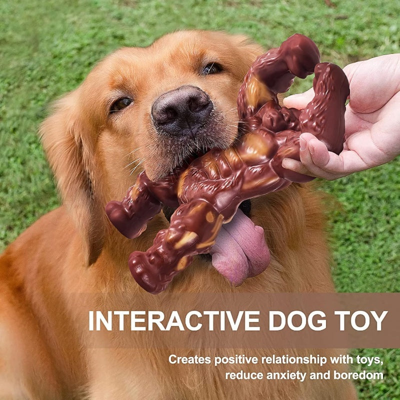 Gorilla Dog Chew Toy for Medium and Large Dogs, Beef-Flavored Brown Nylon Chewing Toy with Textured Shape for Supervised Everyday Play