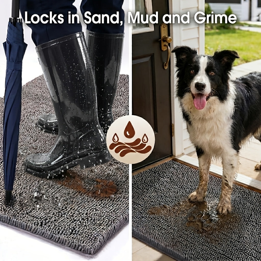 Dog Doormat for Muddy Paws, Absorbent Indoor Entryway Rug with Textured Non-Slip Rubber Backing for Moisture and Dirt Control