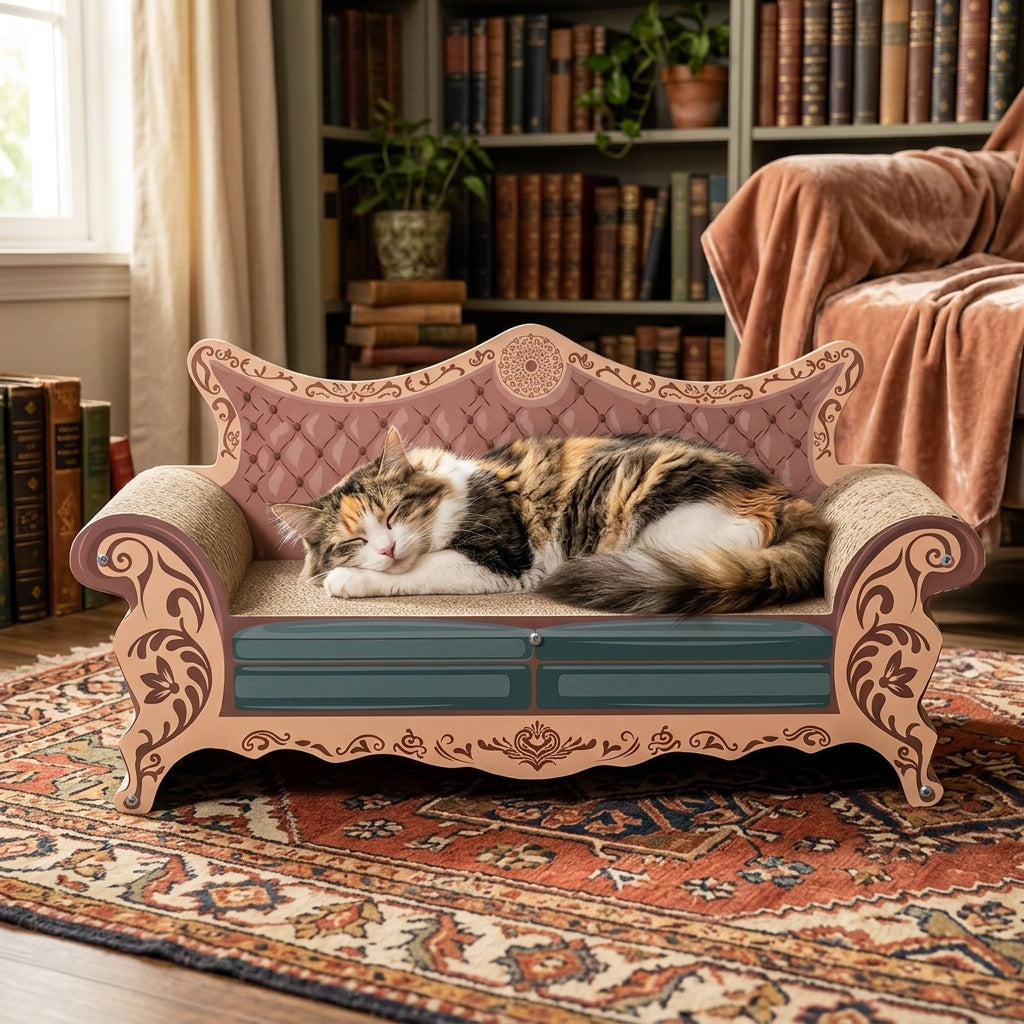 Cat Scratcher Chaise Lounge, L-Shaped Scratching Board and Sofa-Style Cat Bed for Indoor Scratching, Stretching and Everyday Rest