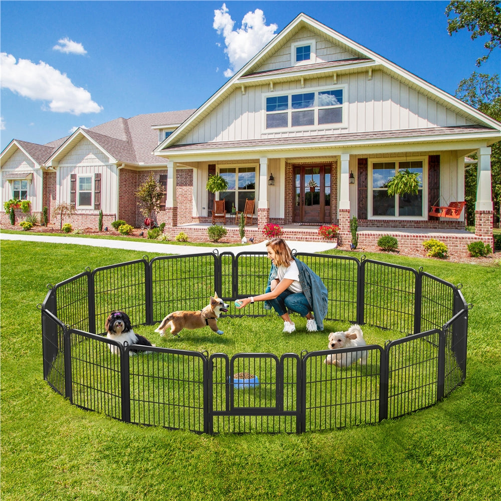 Steel Dog Playpen with Door and Tool-Free Setup, Metal Pet Exercise Fence in 24, 32 or 40 Inch Size Options for Indoor Use, Outdoor Yards and RV Camping