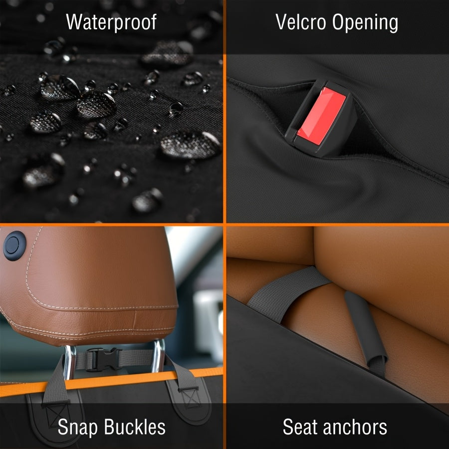 600D Dog Car Seat Cover, Foldable Padded Back Seat Hammock and Cargo Liner with Headrest Anchors for Cars, SUVs and Trucks, Black or Orange Trim